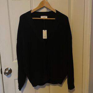 LARDINI Black Cotton Knit V-Neck Cardigan Sweater Mens M Italy